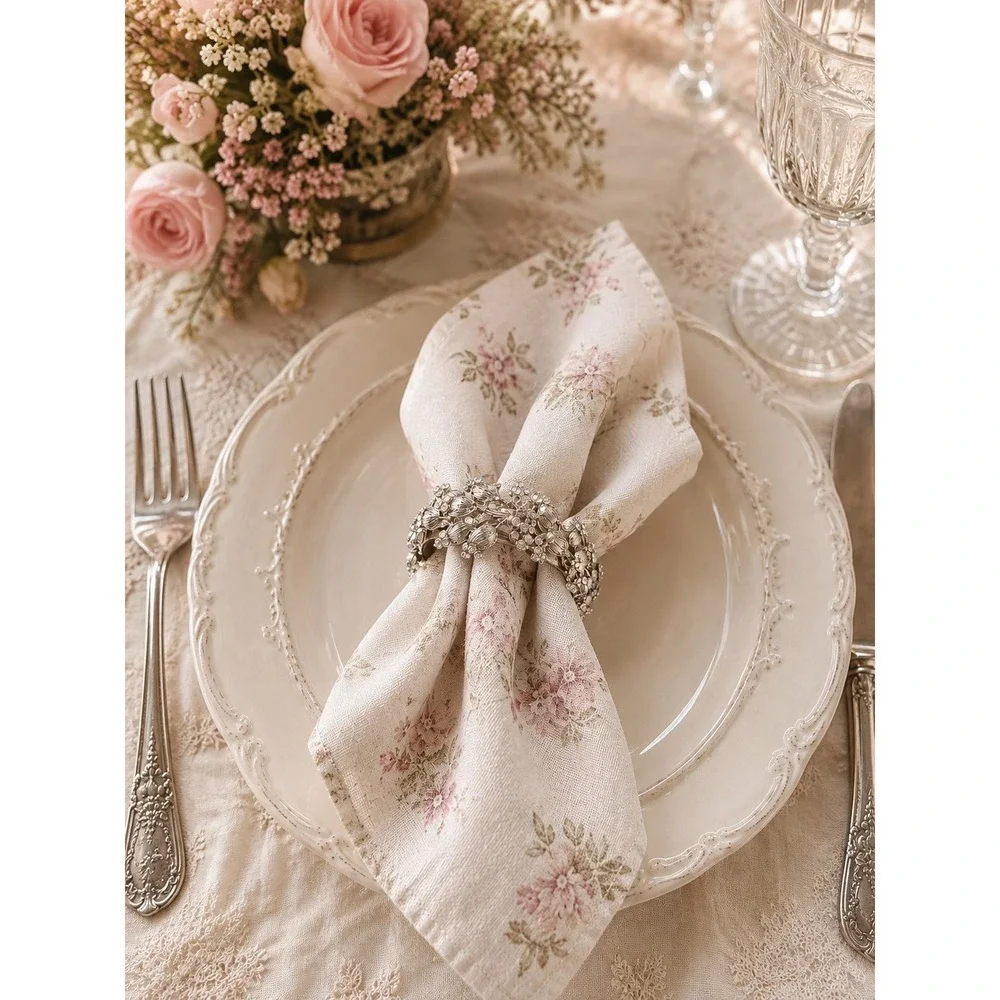 Silver Tone Napkin Ring Rhinestone Floral Metal Glam Wedding Christmas Shabby 4